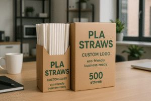 Eco-friendly PLA straws in custom logo packaging