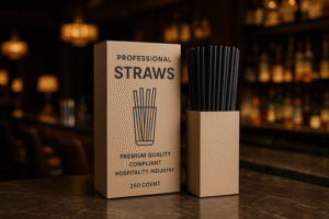 Professional black straws box in elegant setting.