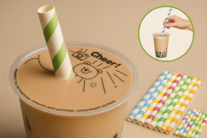 Bubble tea with colorful paper straws.