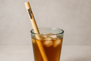Iced tea glass with bamboo straw