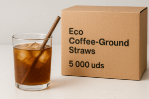 Iced coffee with eco-friendly coffee-ground straw