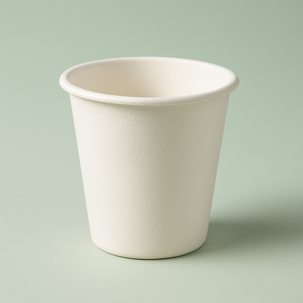 White paper cup on green background