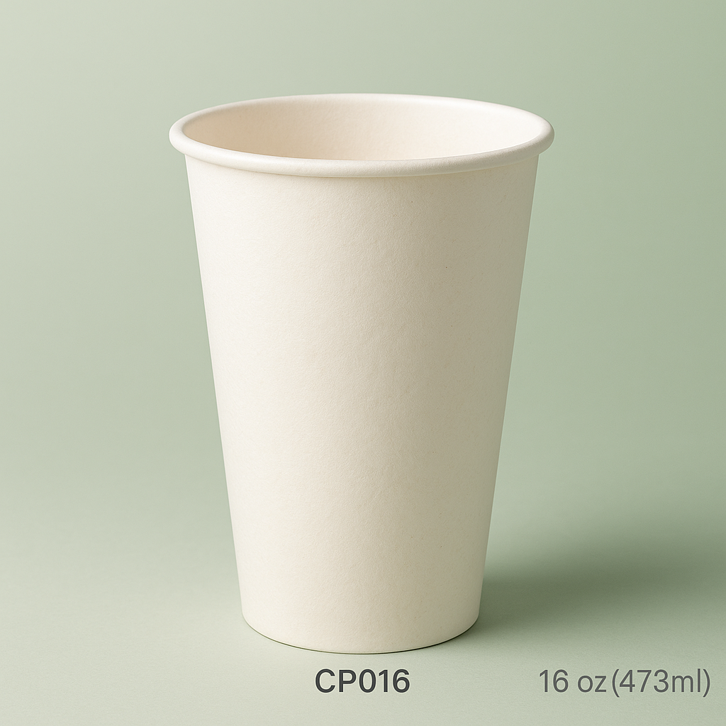 Eco-friendly paper cup, 16 oz, light background.