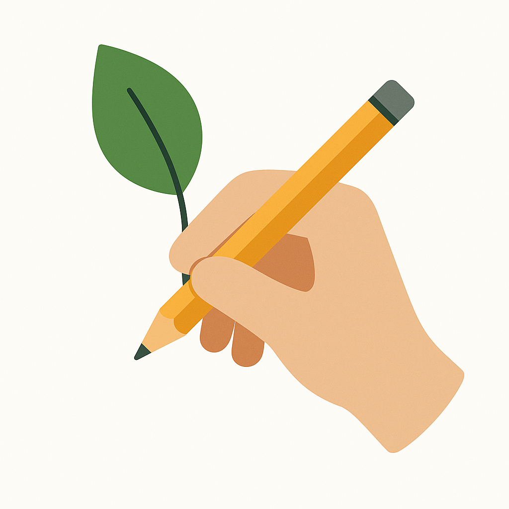 Hand drawing with pencil and leaf illustration.