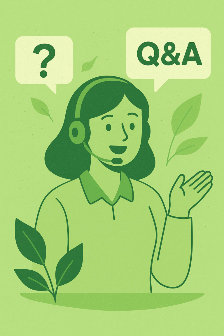 Cartoon woman with headset in Q&A session