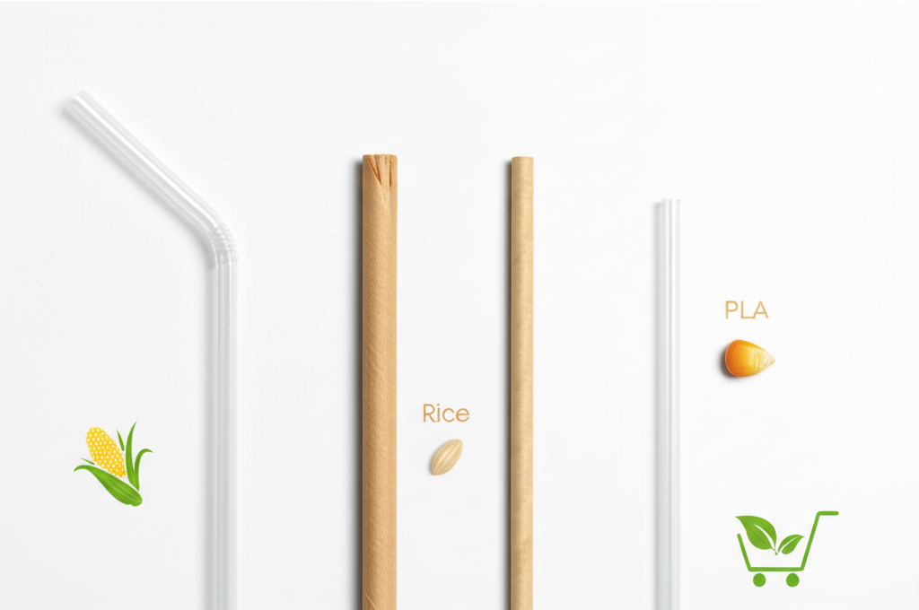 Illustration of various types of biodegradable straws
